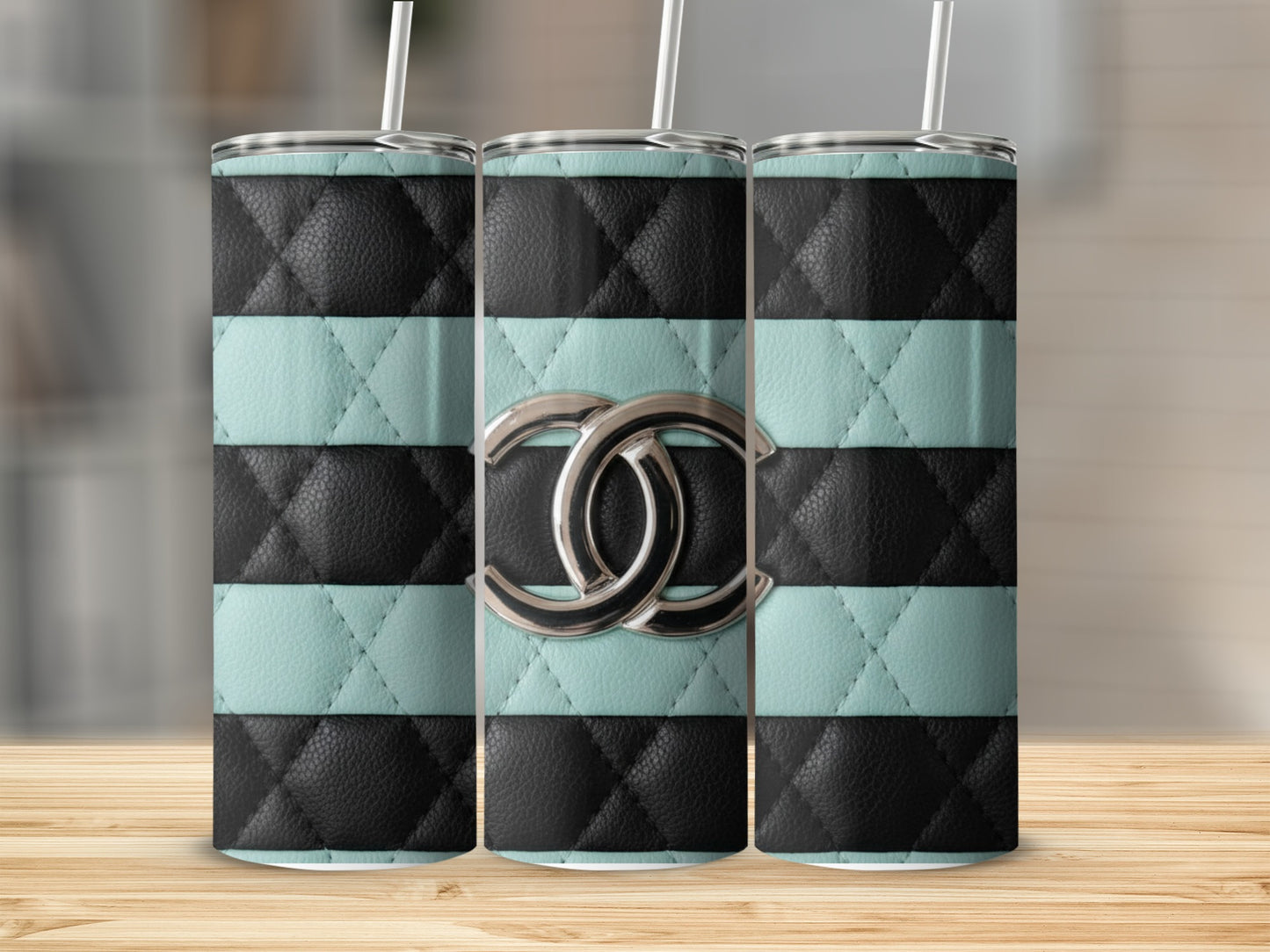 Elegant Black And Mint Design With Logo Pattern Tumblers