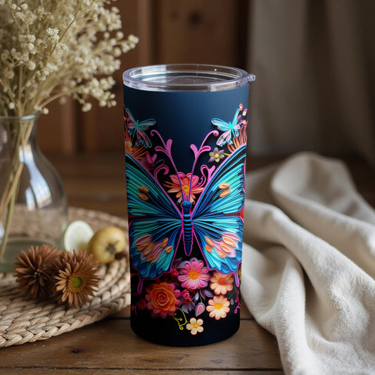 Colorful Butterfly Floral Design Insulated Tumbler Cup