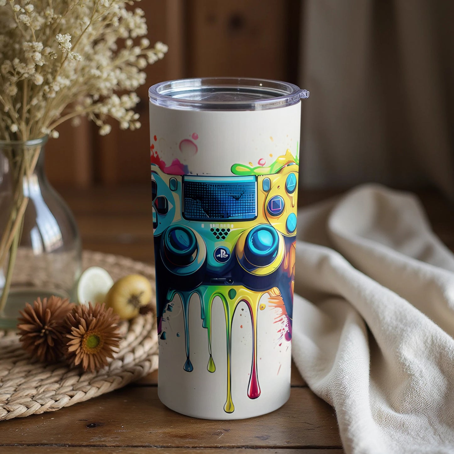 Colorful Gaming Controller Art Stainless Steel Tumbler