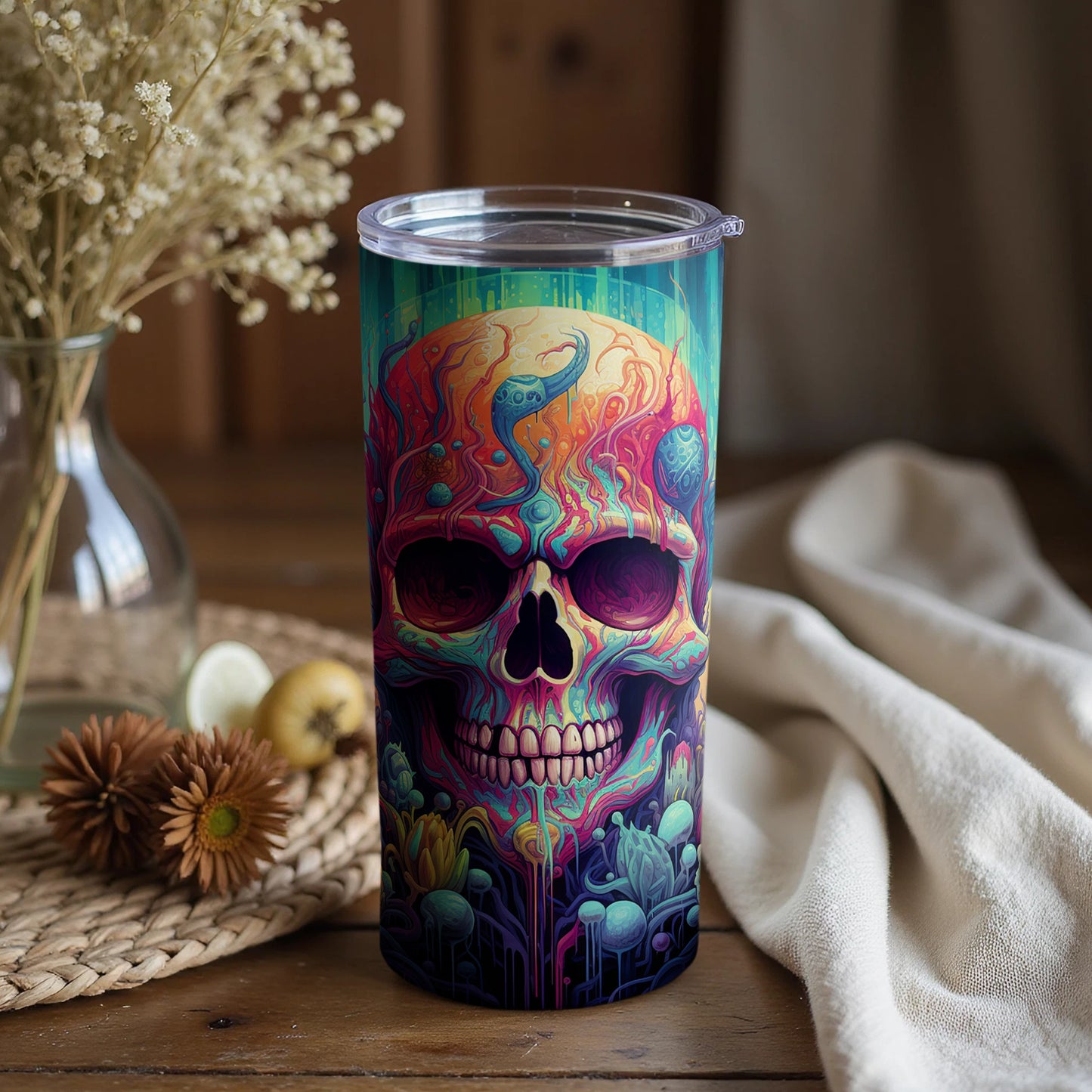 Colorful Psychedelic Skull Art Insulated Tumbler