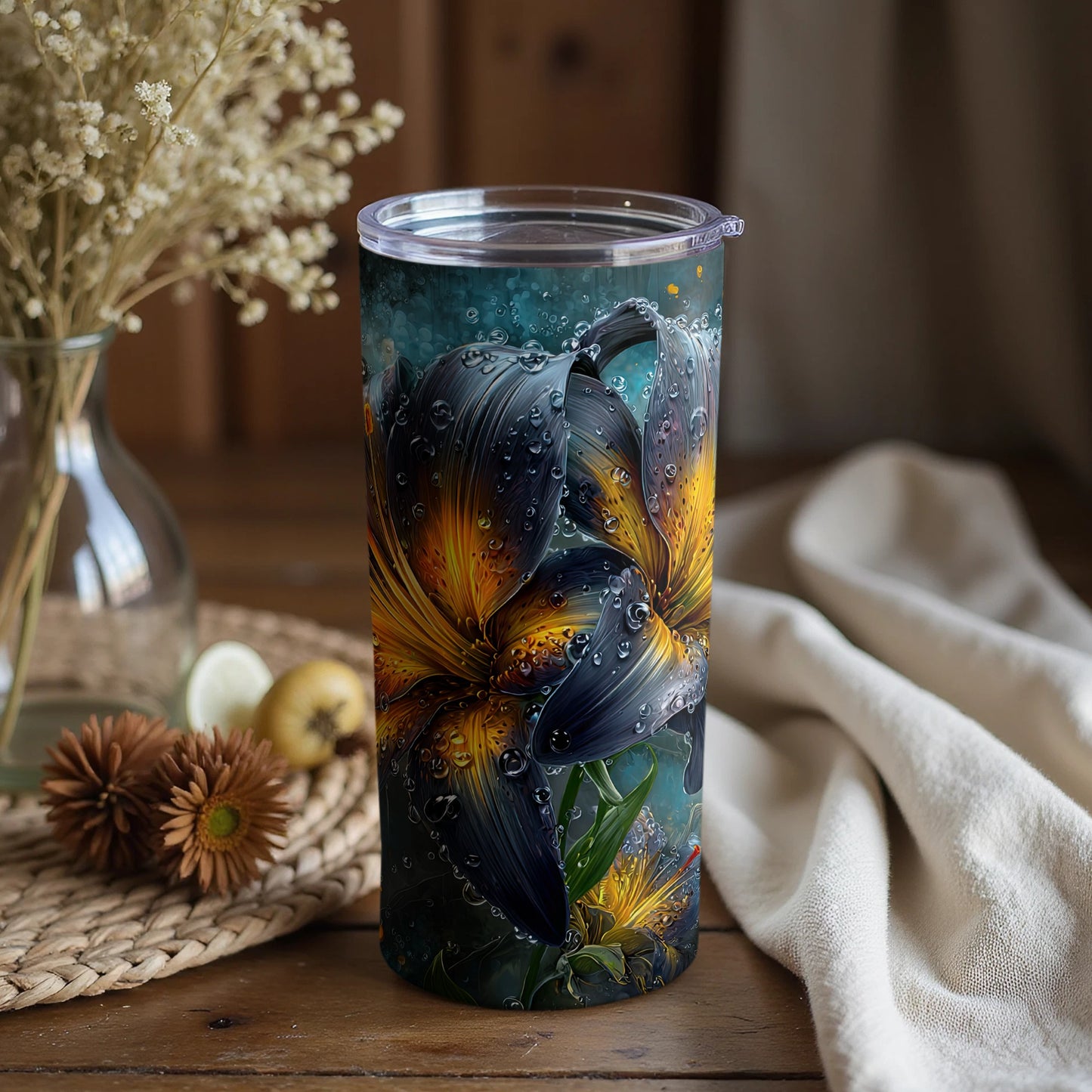 Artistic Floral Design Tumbler Vibrant Colors Unique Art