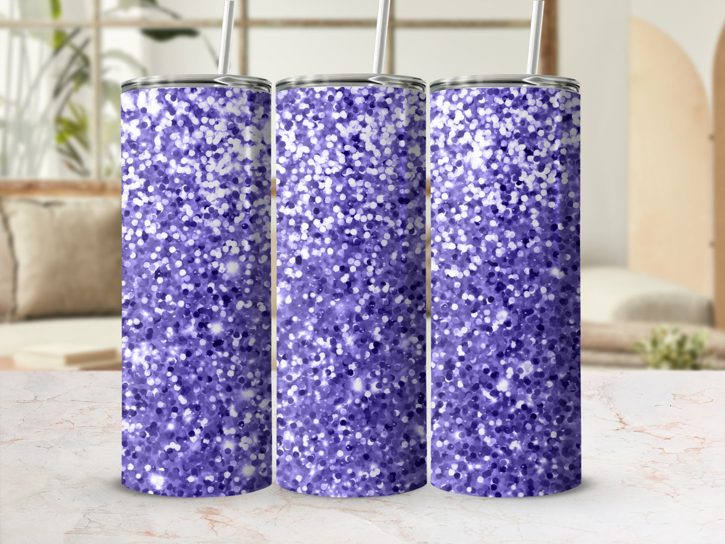 Purple and White Glitter Confetti Drink Tumbler