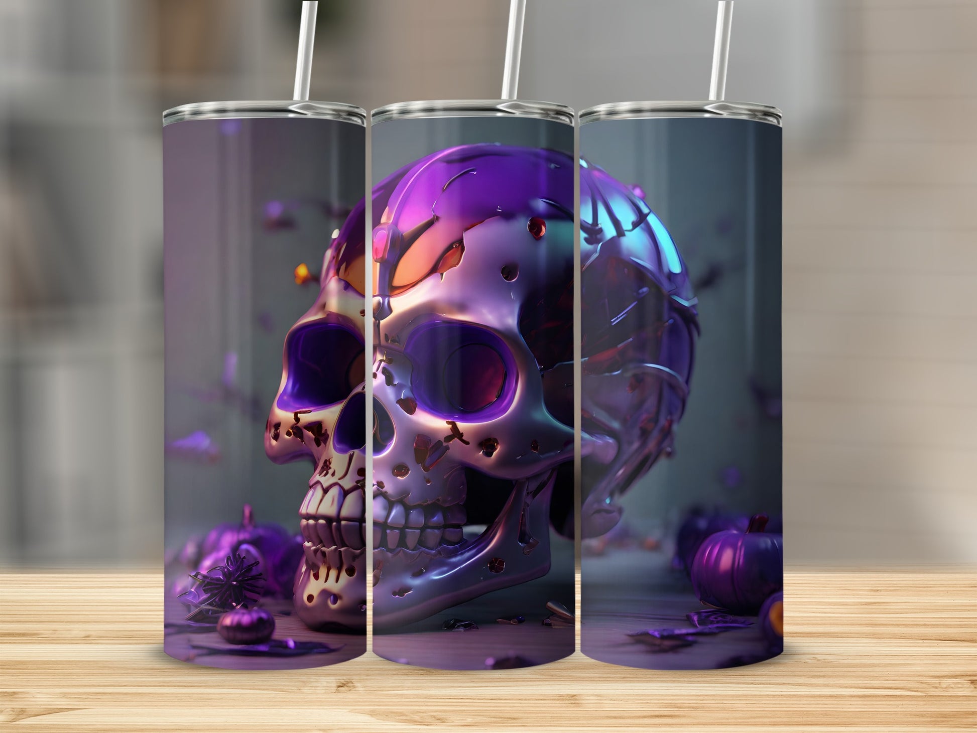 Purple Blue Metallic Skull Halloween Pumpkins Design product type