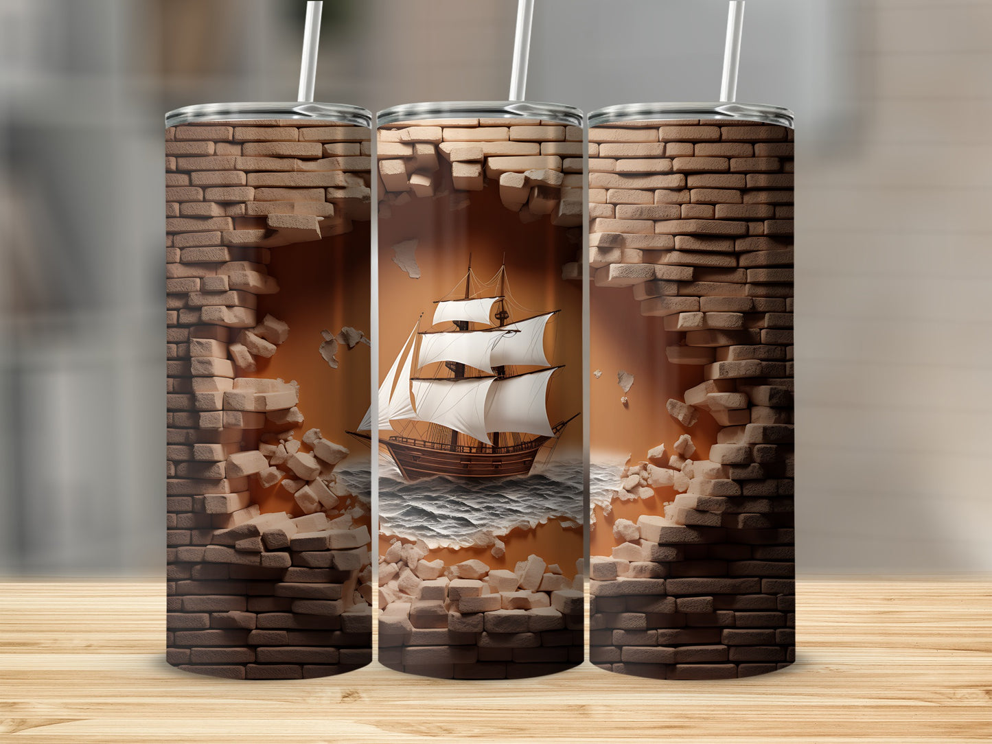 Sailing Ship Wall Break Illusion Tumbler Product