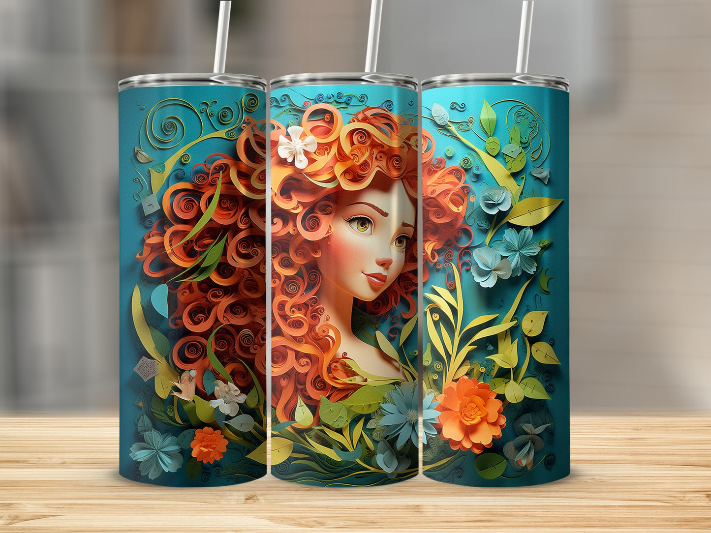 Vibrant Floral Artistic Woman Design Tumbler Product