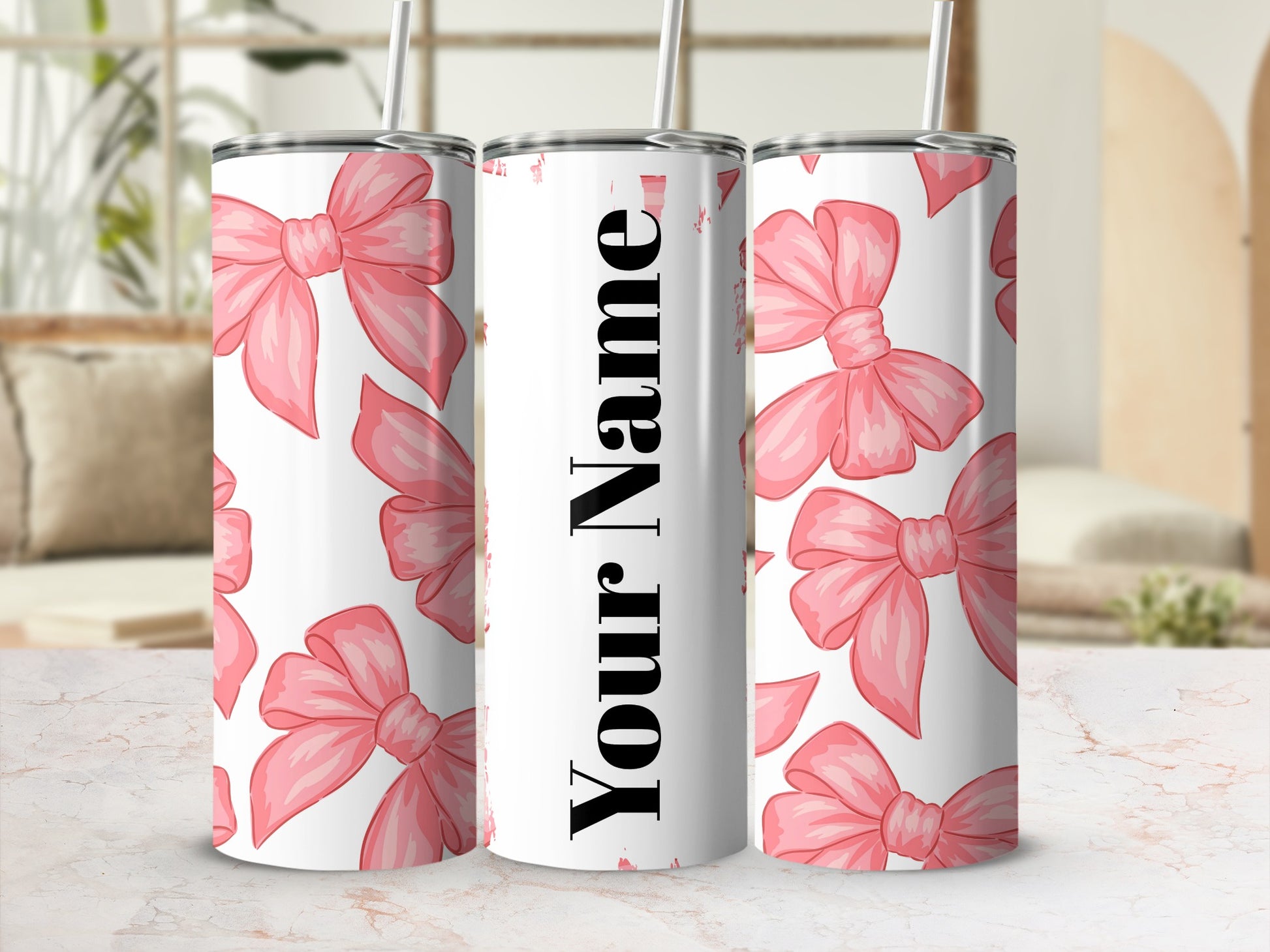 Customizable Pink Bow Design Tumbler with Your Name