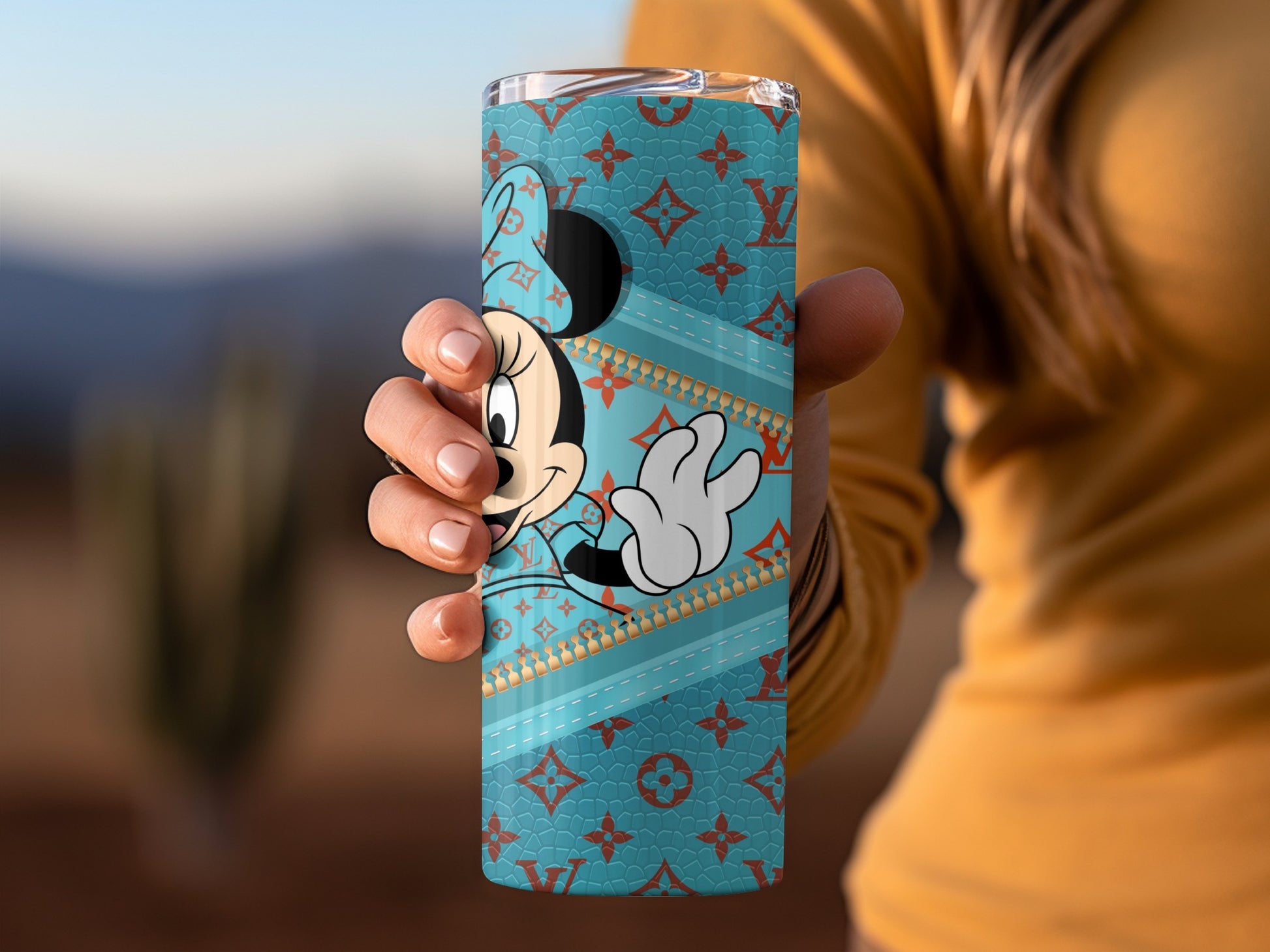 Blue Patterned Cartoon Character Travel Mug