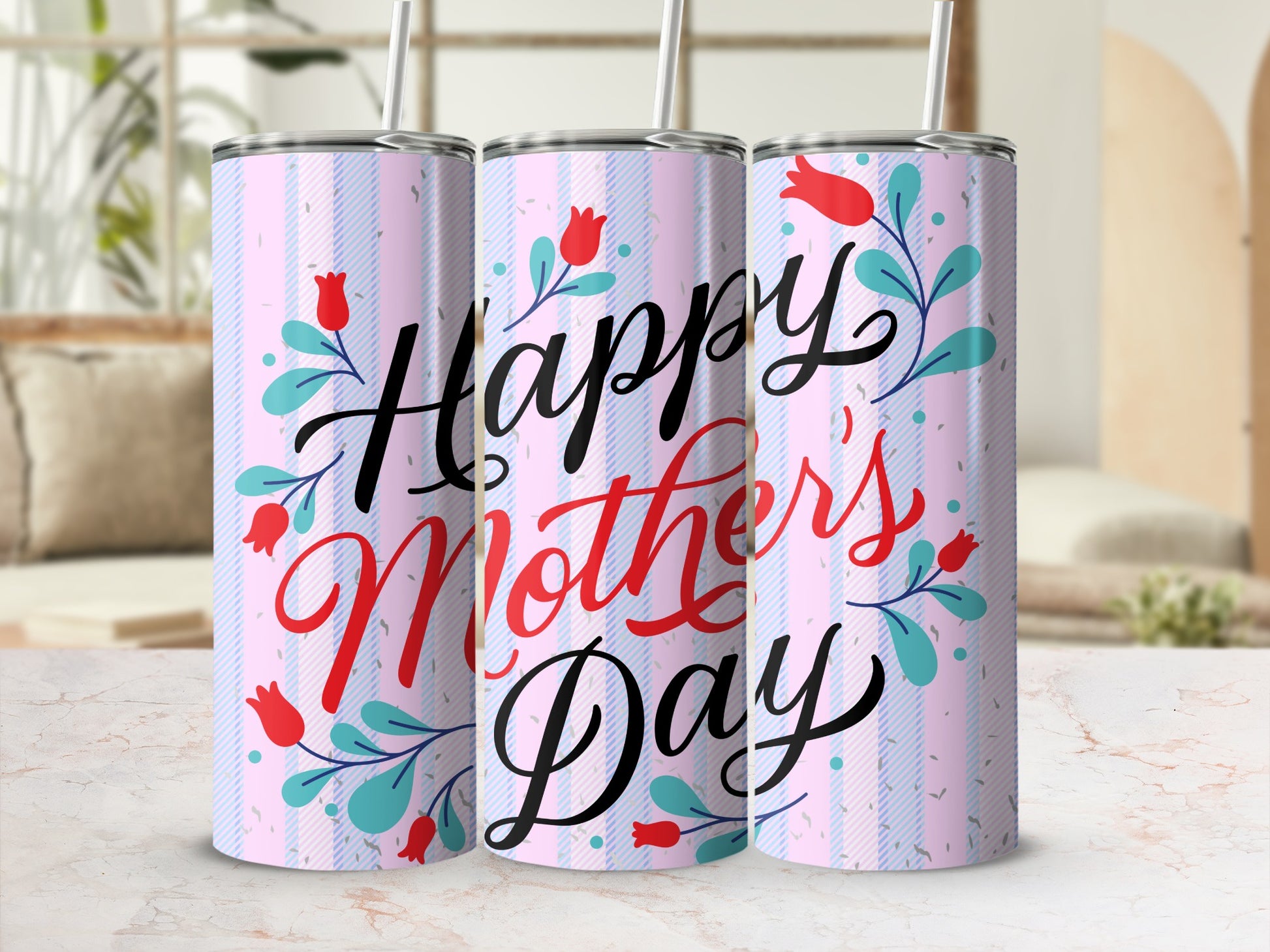 Happy Mother's Day Floral Design Tumbler Cup Gift