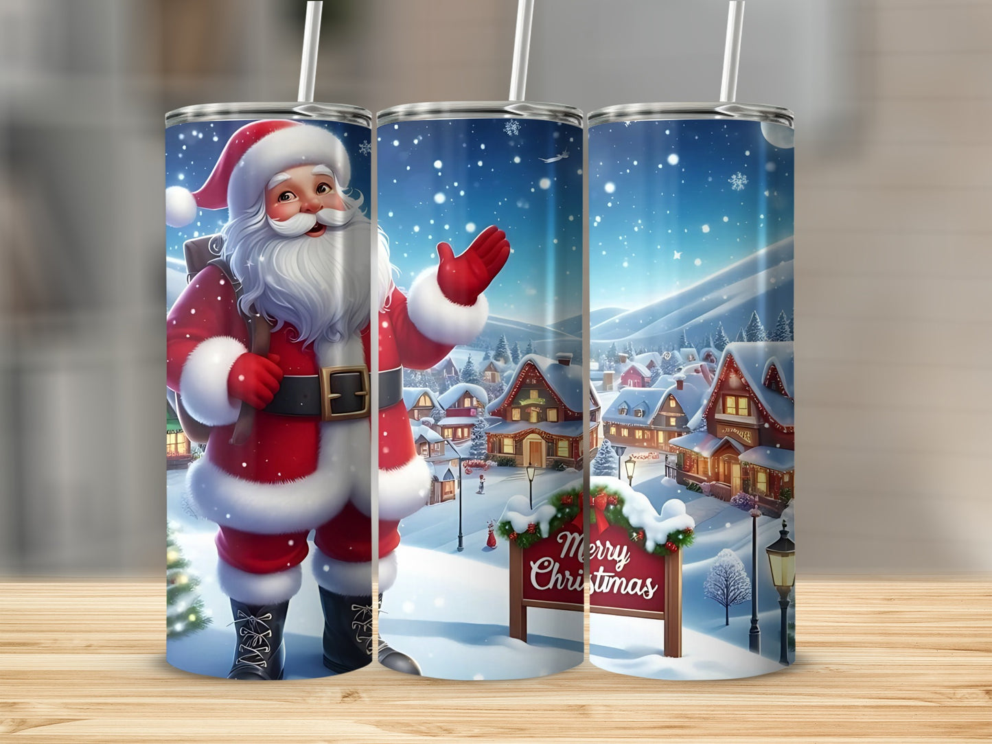 Festive Santa Merry Christmas Winter Scene Tumbler
