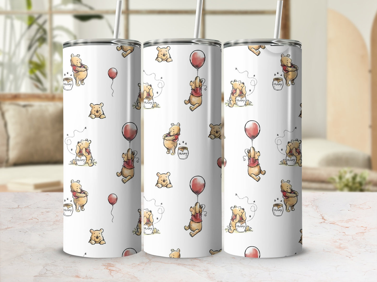 Adorable Cartoon Bear with Balloon Stainless Tumbler