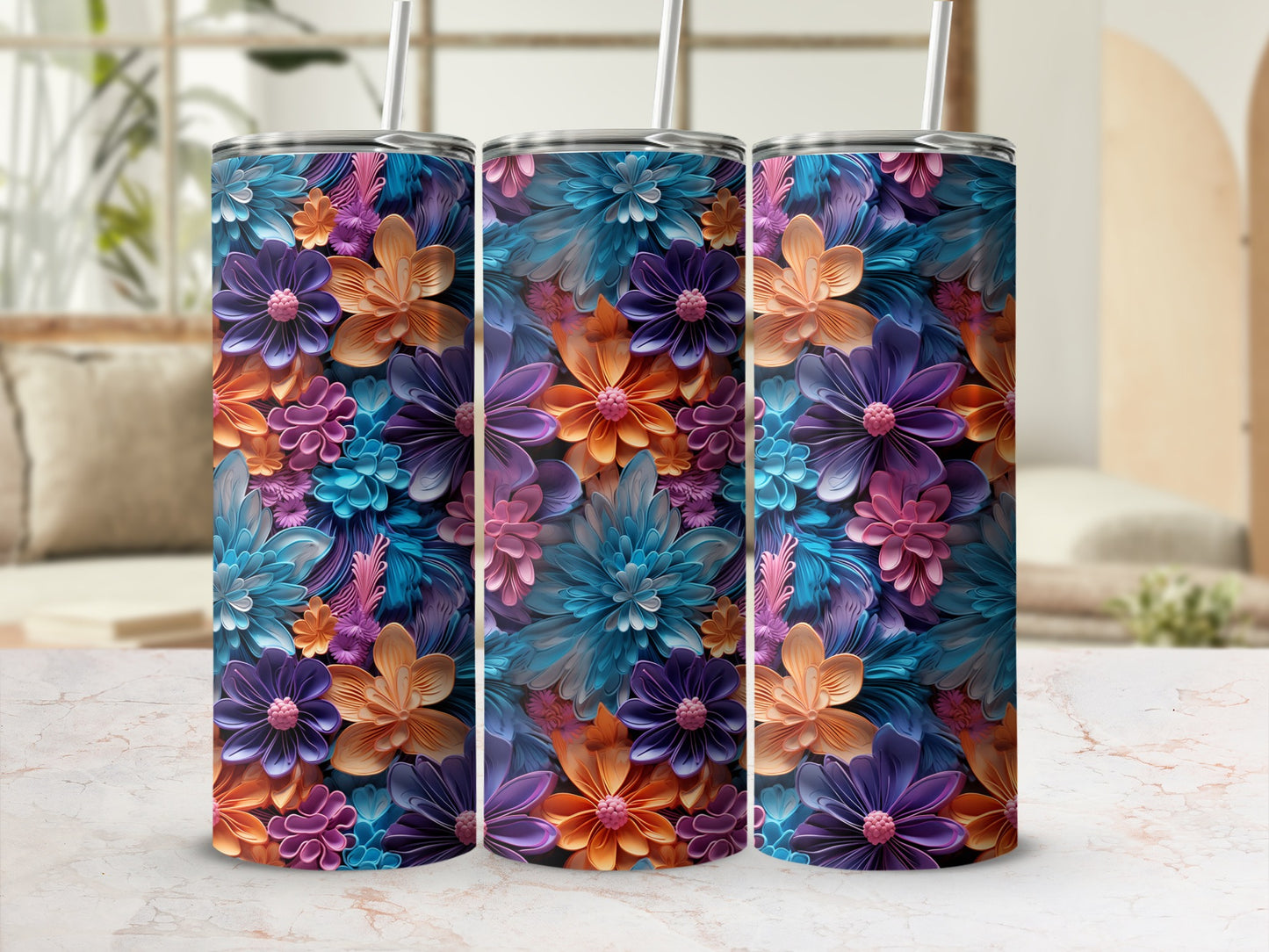 Vibrant Floral Design Insulated Tumbler Drinkware