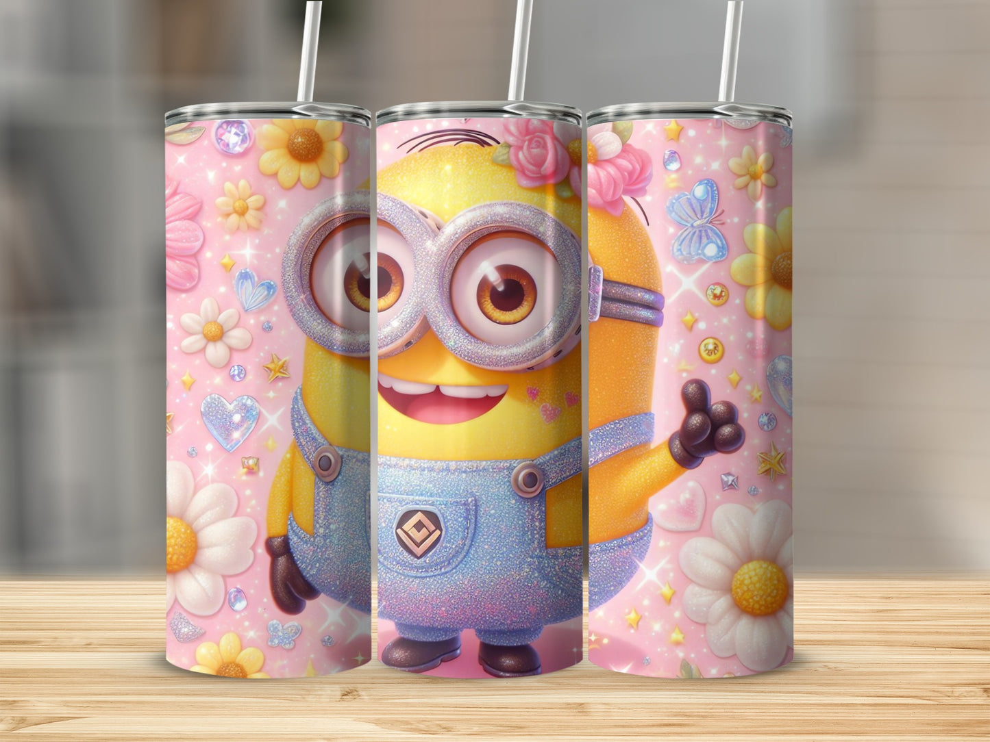 Cute Cartoon Character Pink Floral Design Tumbler