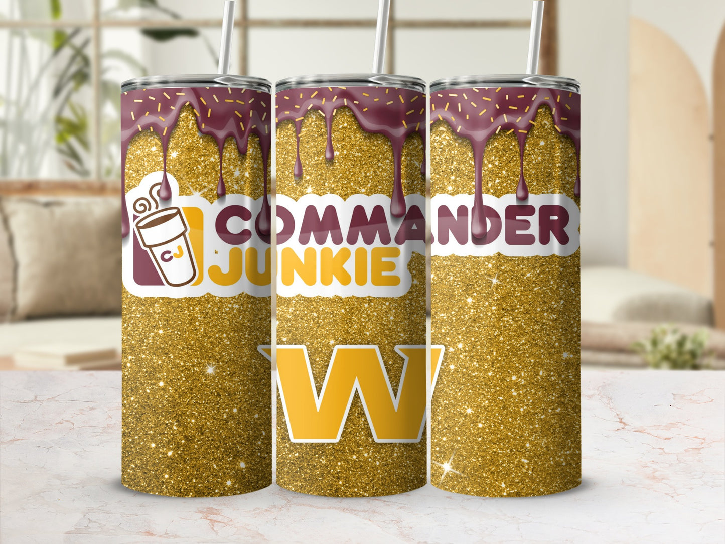 Gold Glitter Commander Junkie Custom Tumbler Cup