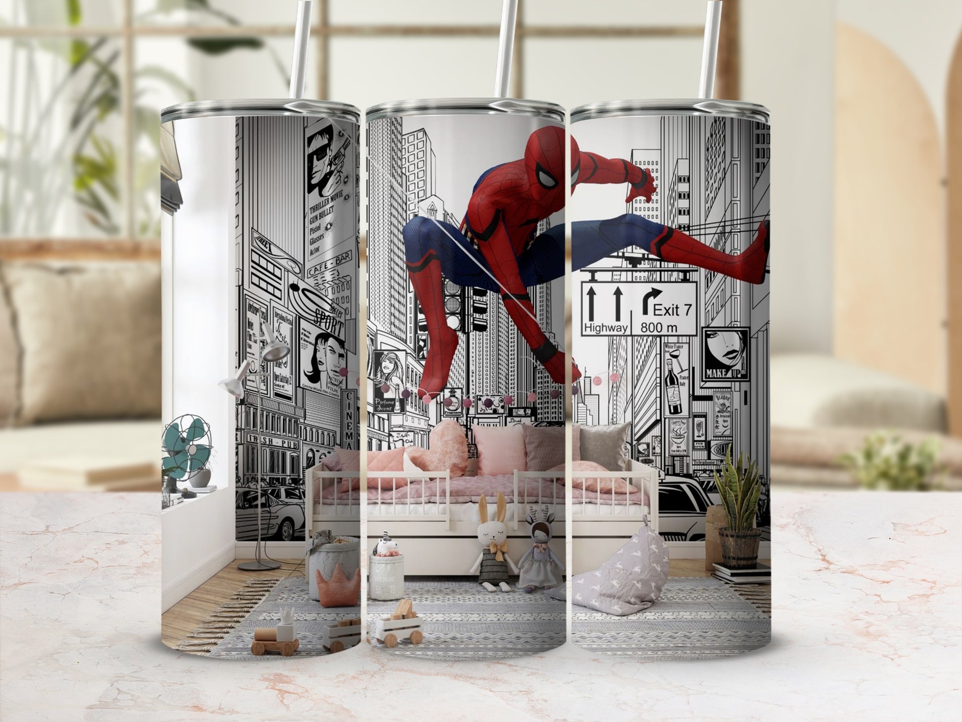 Spider-Man Graphic Cityscape Tumbler for Kids Room Decor