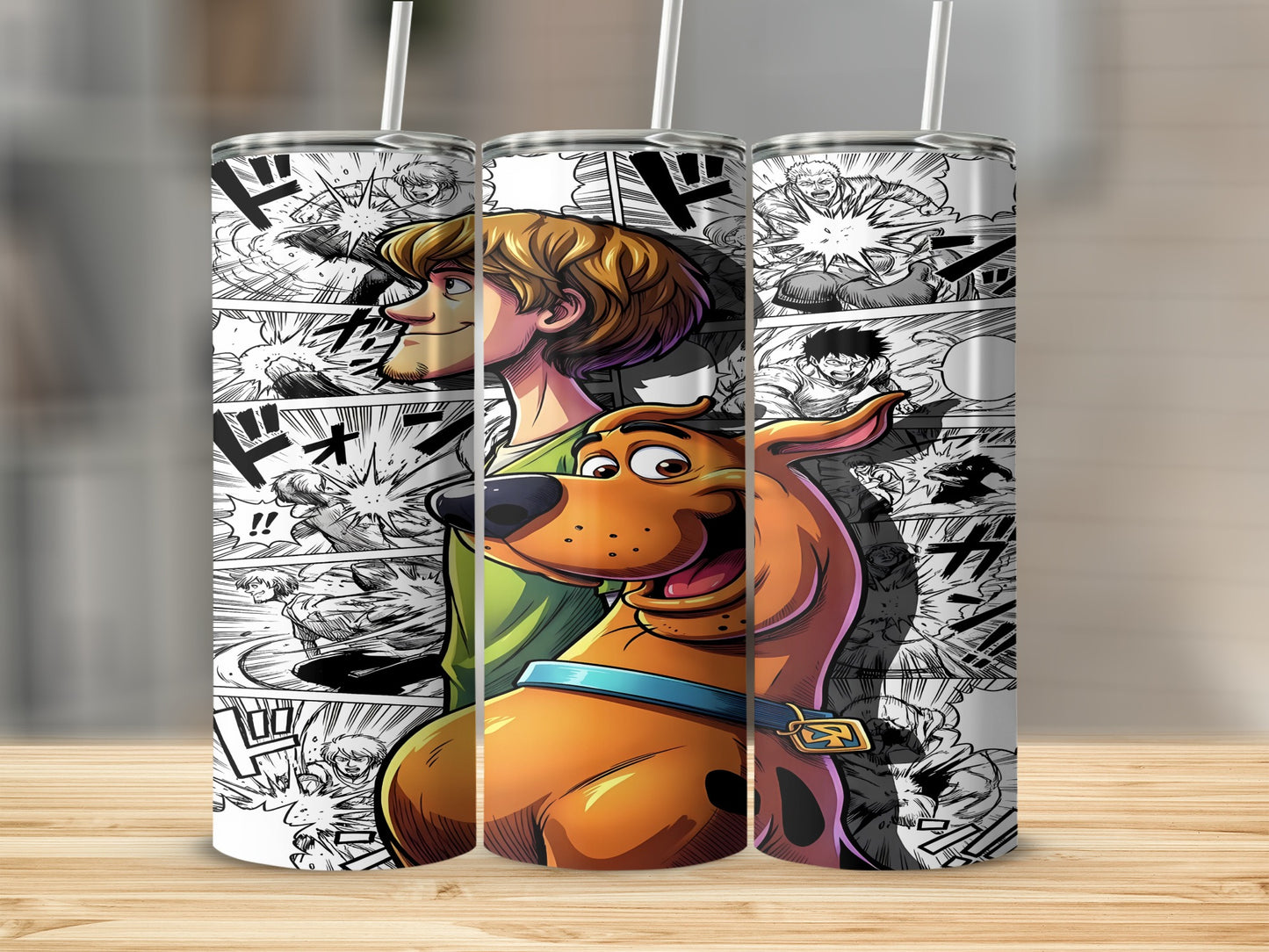 Scooby-Doo and Shaggy in manga panel style on a tumbler.