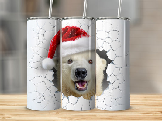 Christmas Polar Bear Santa Hat Tumbler Flask Mug Product