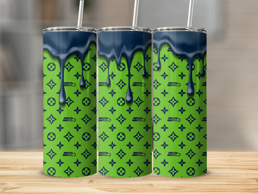 Seattle Seahawks Drip on Green Patterned Design Tumblers