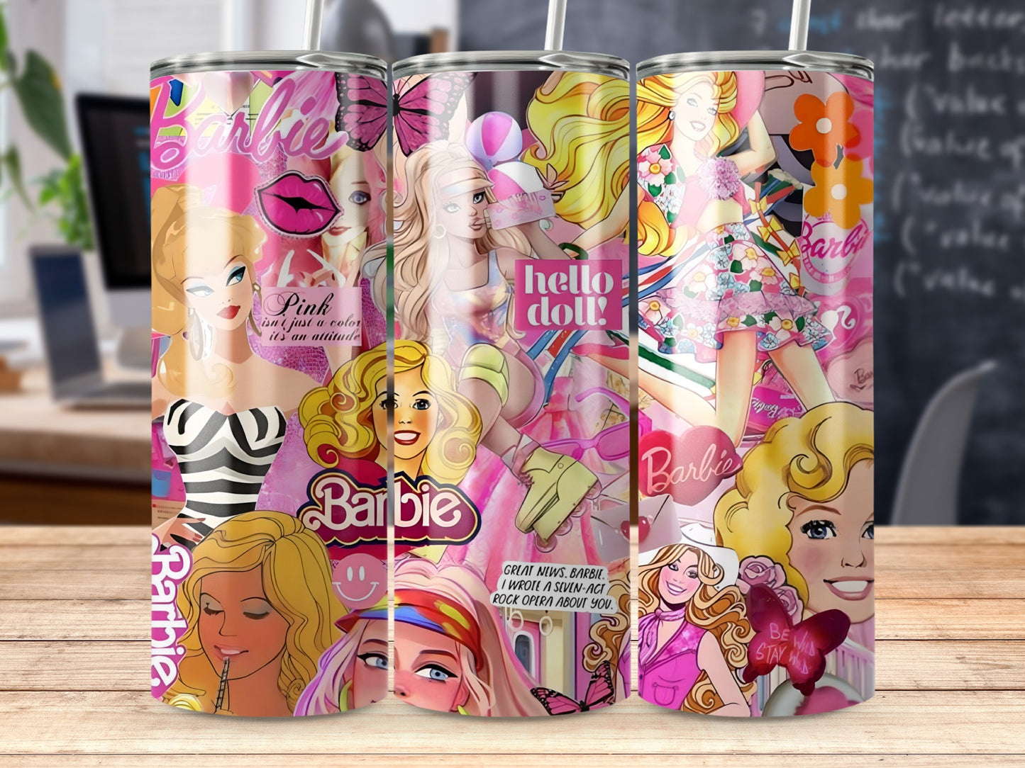 Barbie Collage With Butterflies And Logos With Dolls Tumblers