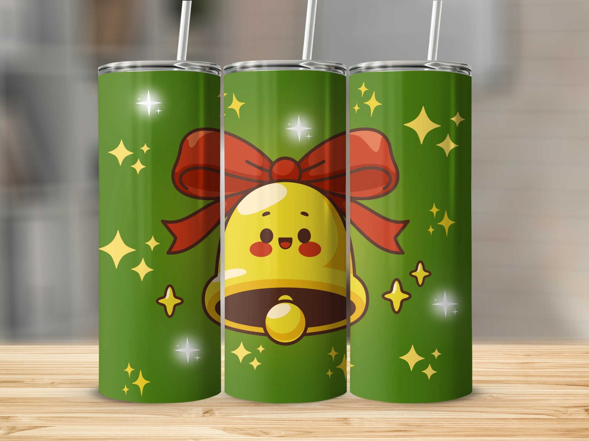Festive Holiday Bell Design on Green Tumbler Product