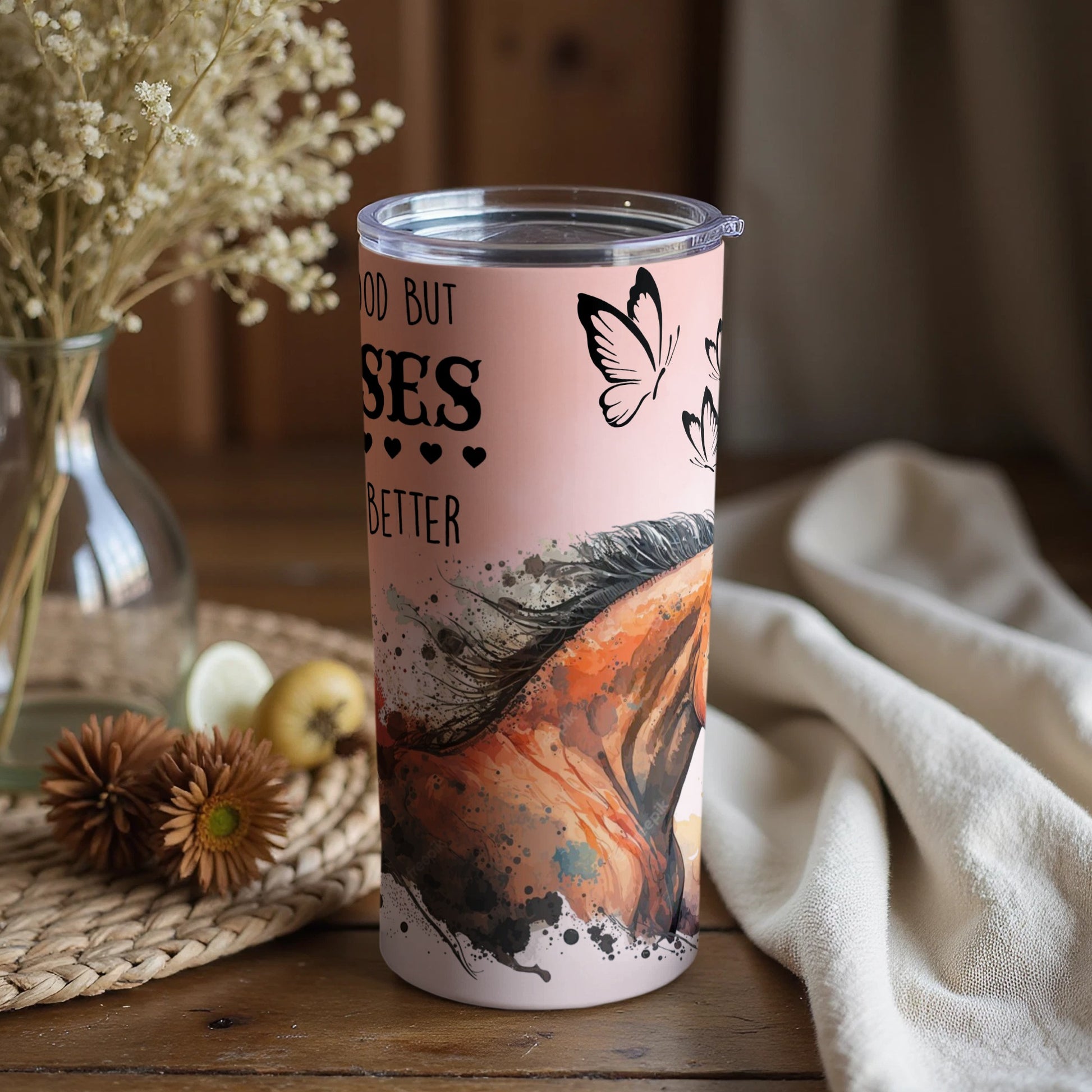 Horses and Butterflies Tumbler for Horse Lovers