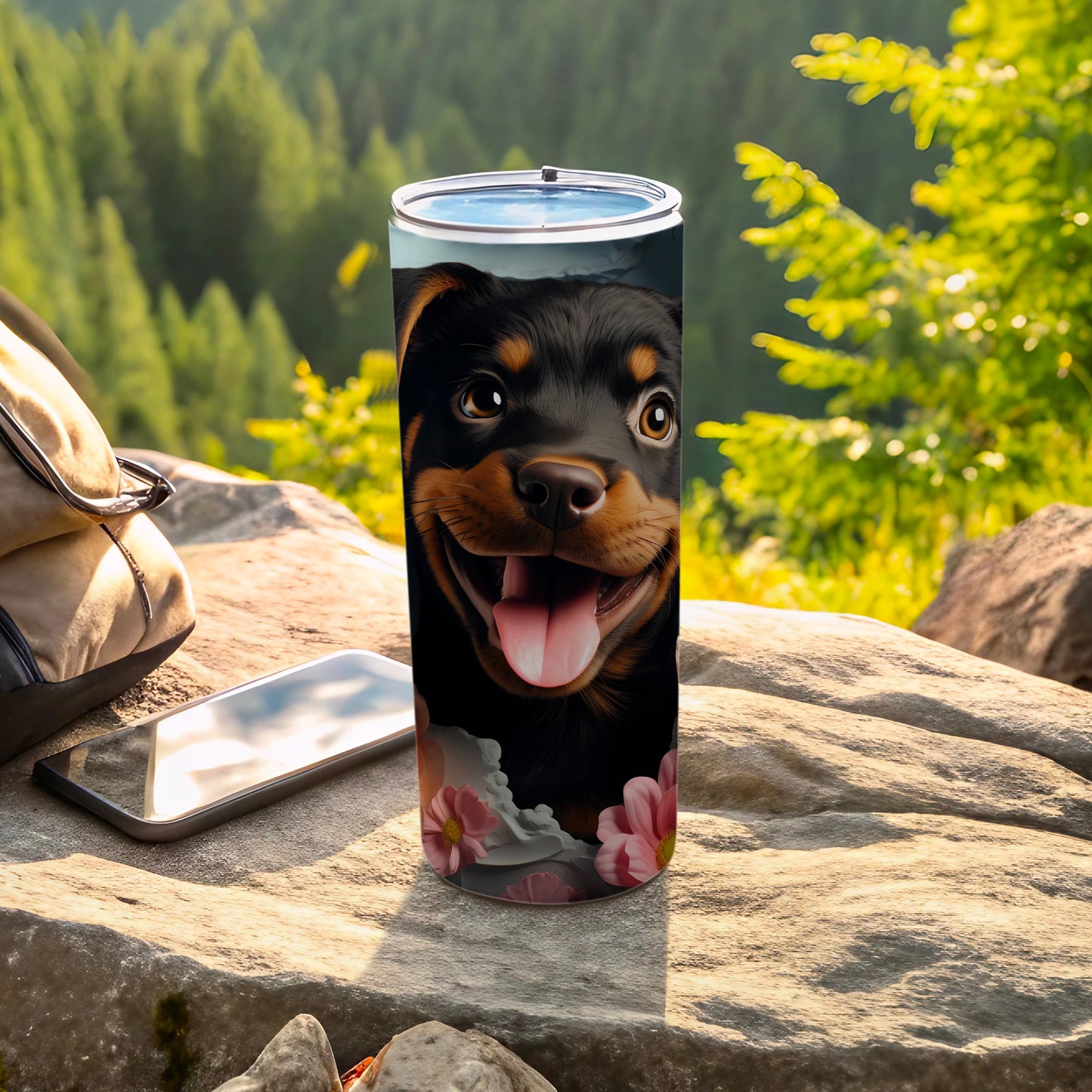 Happy Rottweiler Puppy Tumbler Cute Dog Flowers product type
