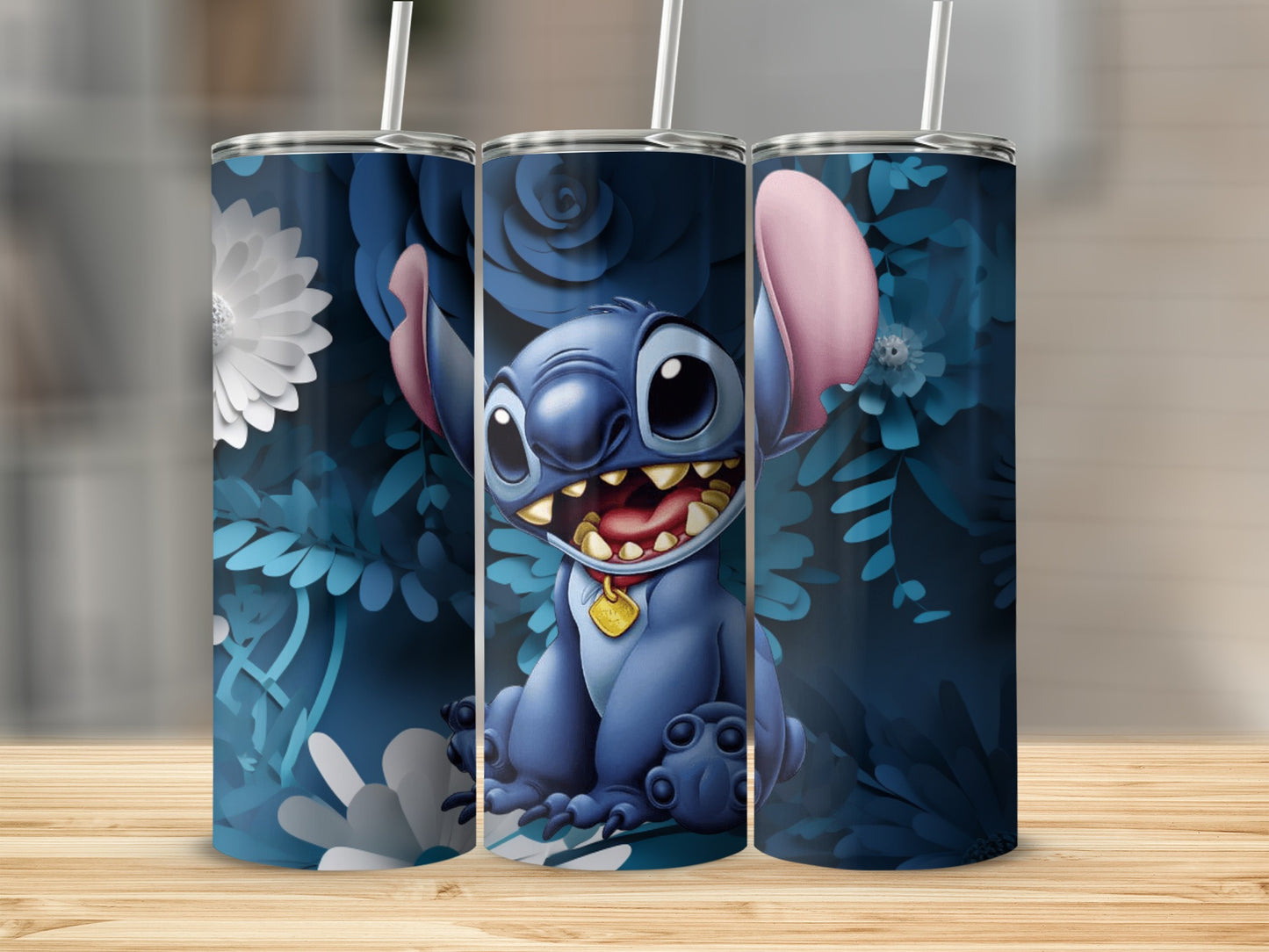 Cute Blue Character With Flowers Tumbler product