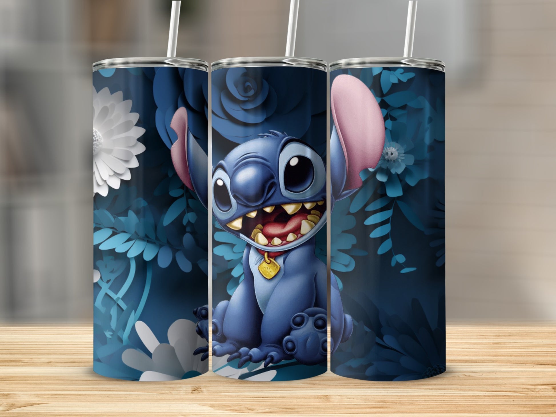Cute Blue Character With Flowers Tumbler product