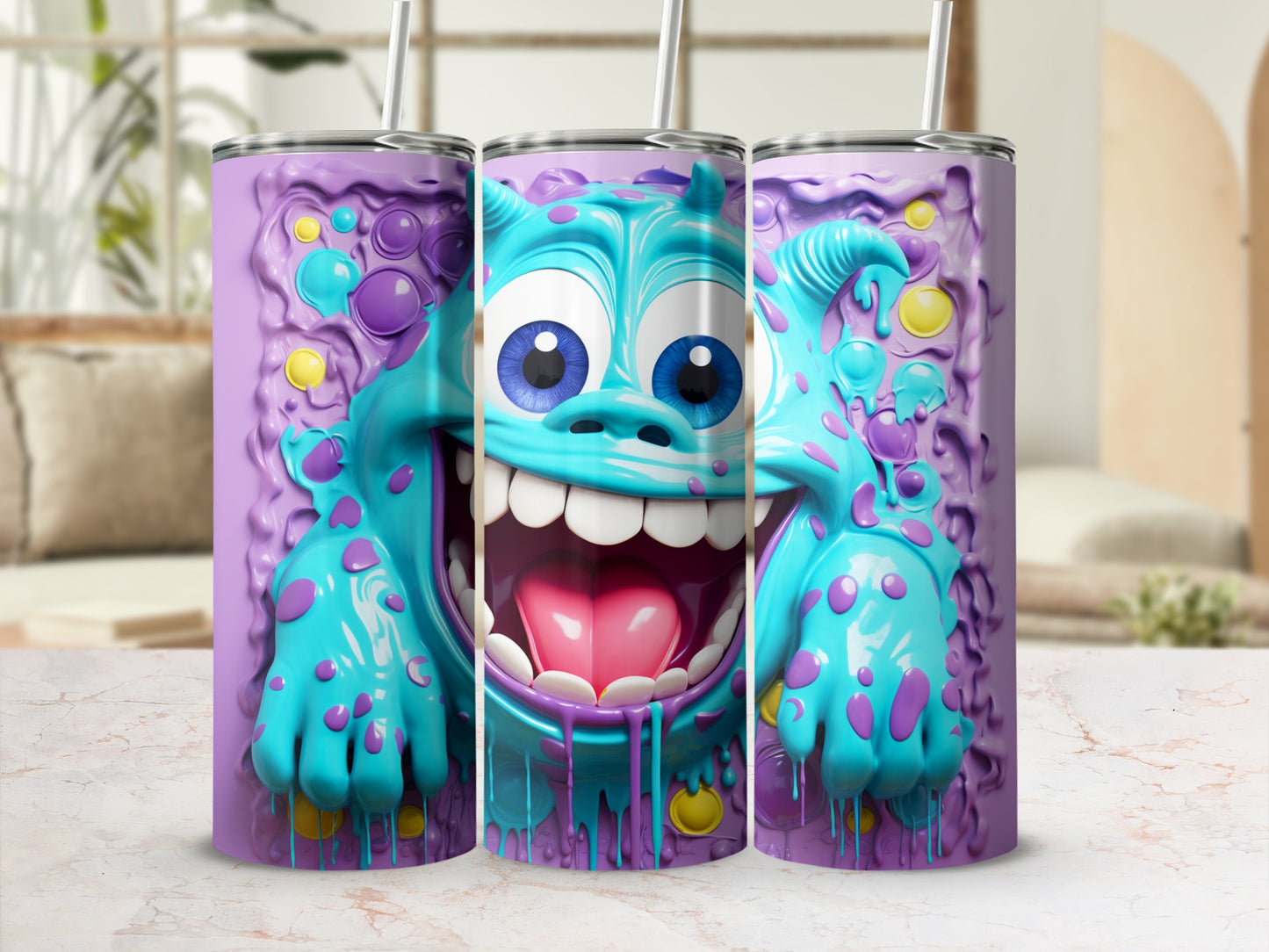 Cute Playful Monster Design Tumbler Cup for Kids and Adults