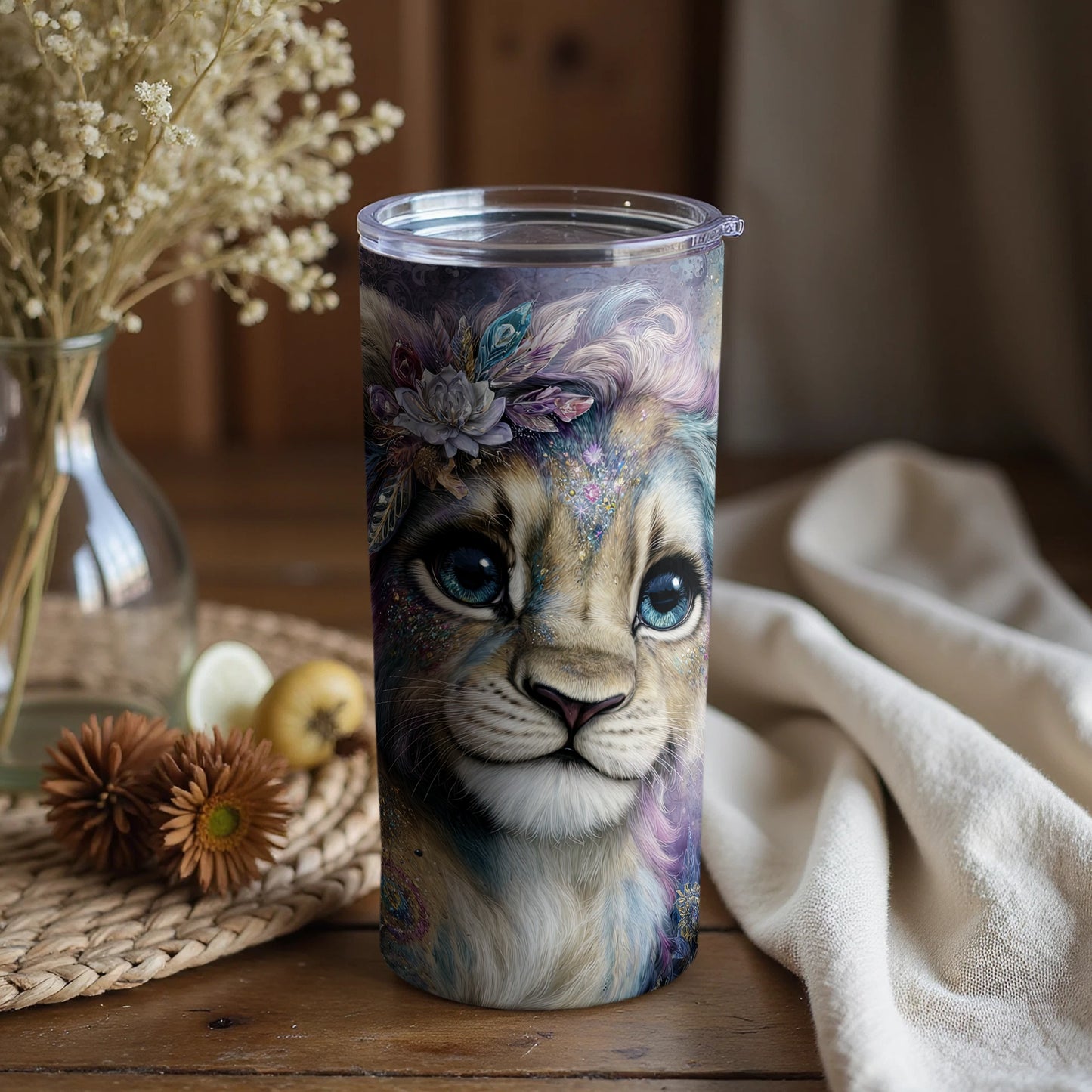 Beautifully Detailed Lion Face Printed Tumbler