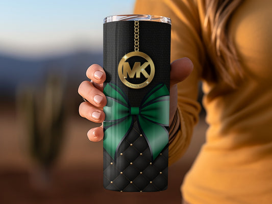 Emerald Green Bow and MK Logo Tumbler Cup Design