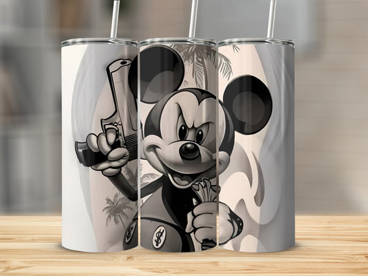 Mickey Mouse with Gun Custom Tumbler Black and White
