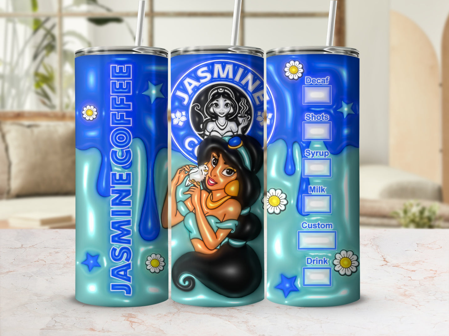 Custom Jasmine Coffee Tumbler with Lid and Straw Flask