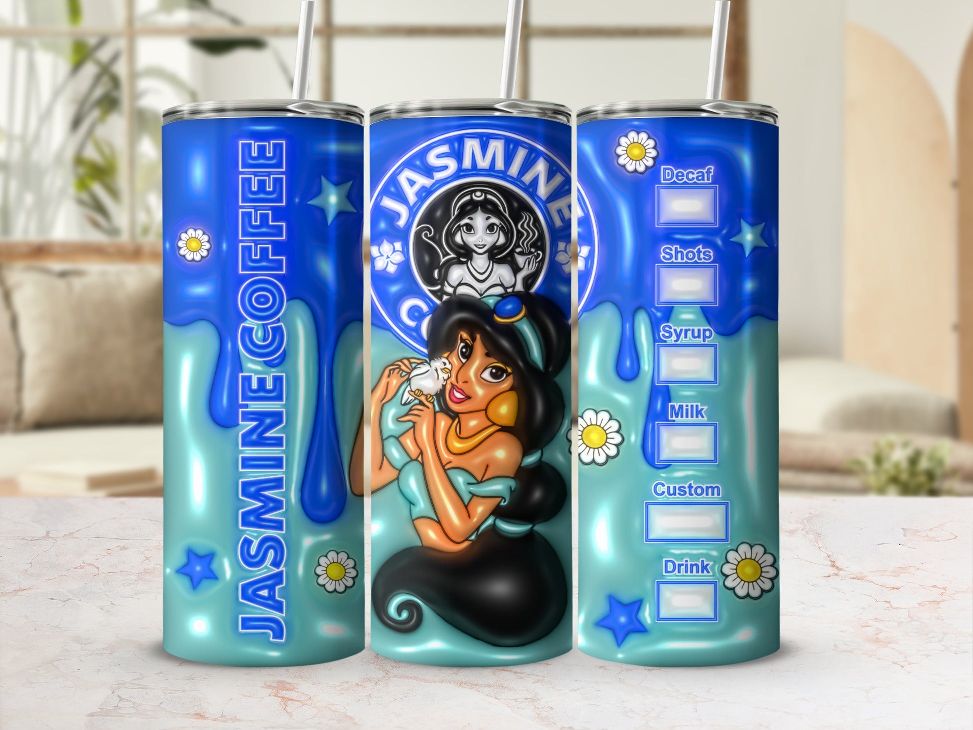 Custom Jasmine Coffee Tumbler with Lid and Straw Flask