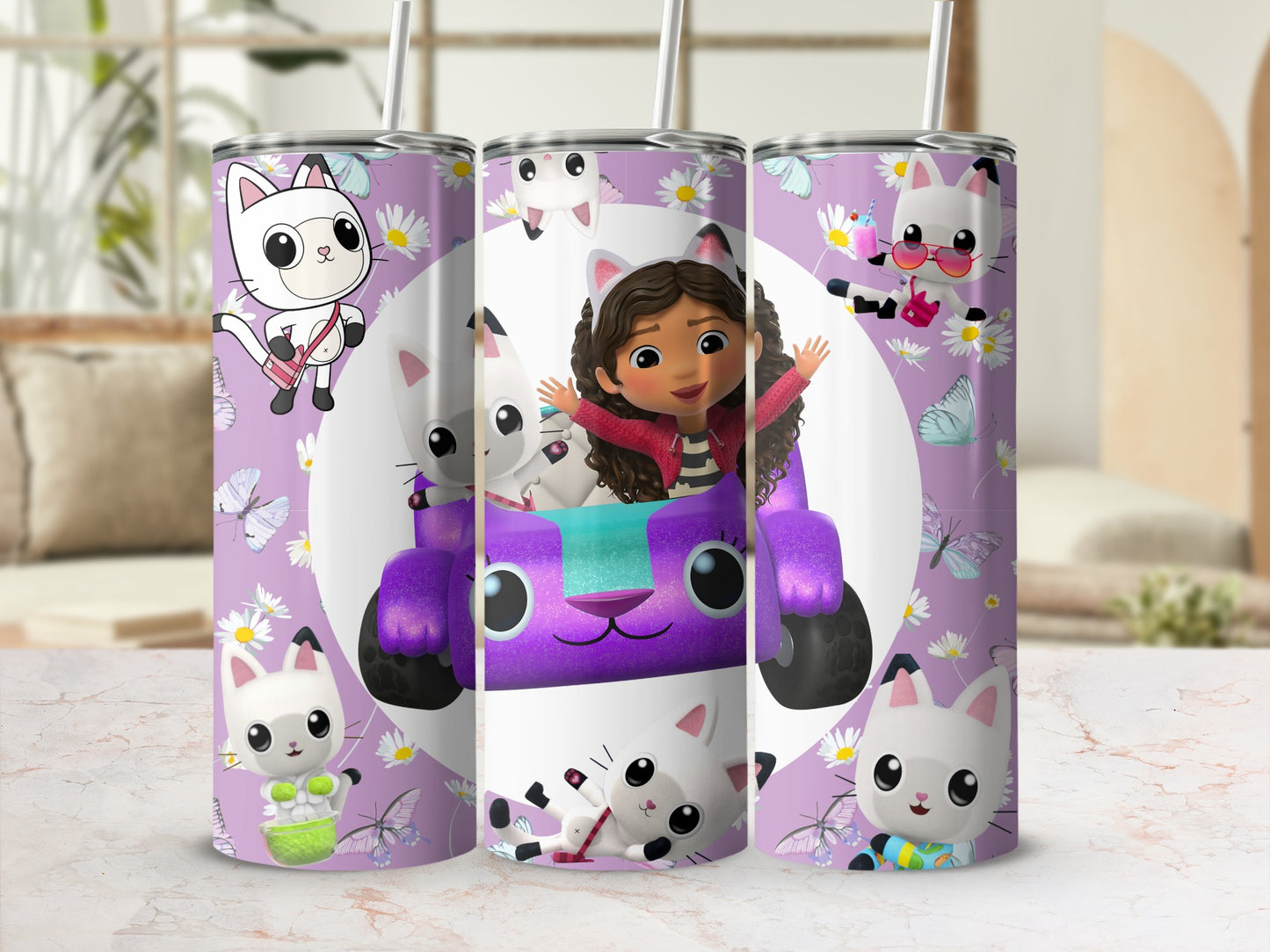 Adorable Cartoon Cat and Girl Graphic Tumbler Cup