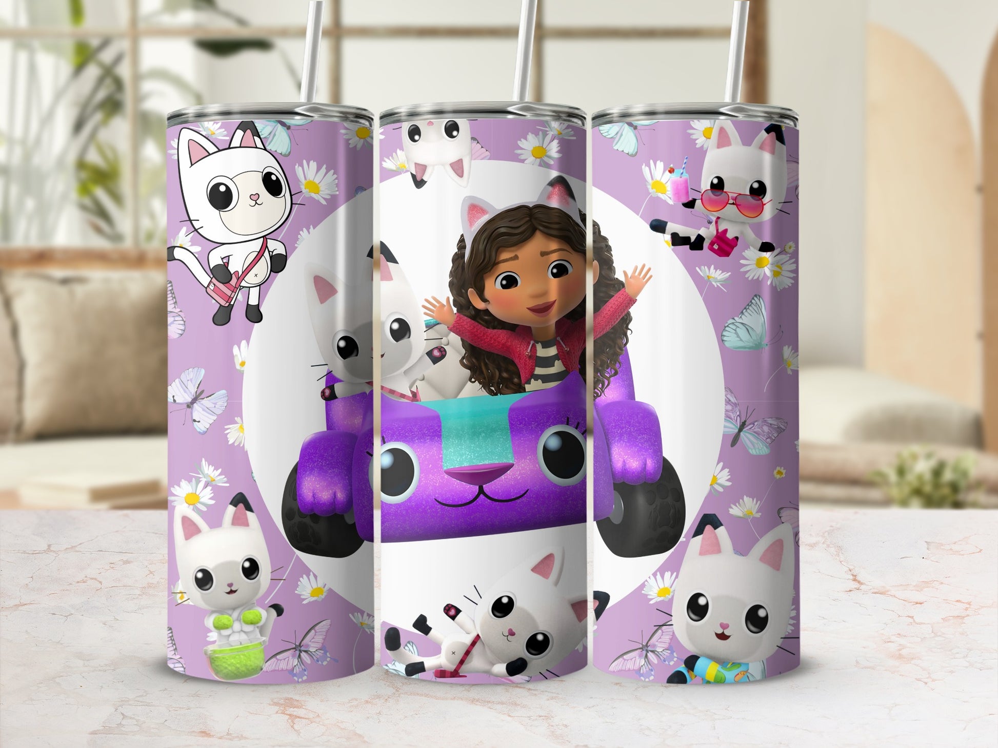 Adorable Cartoon Cat and Girl Graphic Tumbler Cup