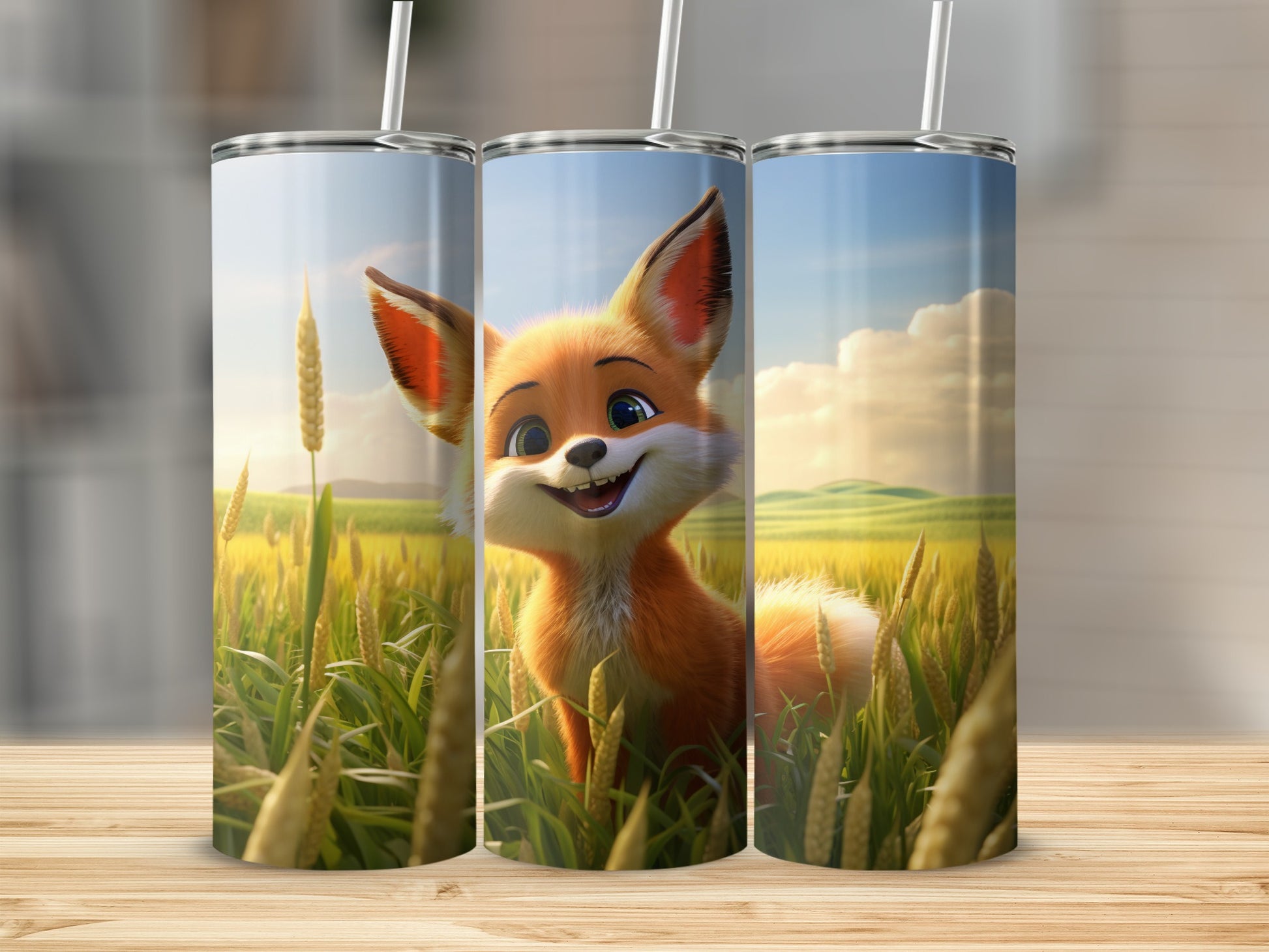 Cute Fox in Wheat Field Design Tumbler Product
