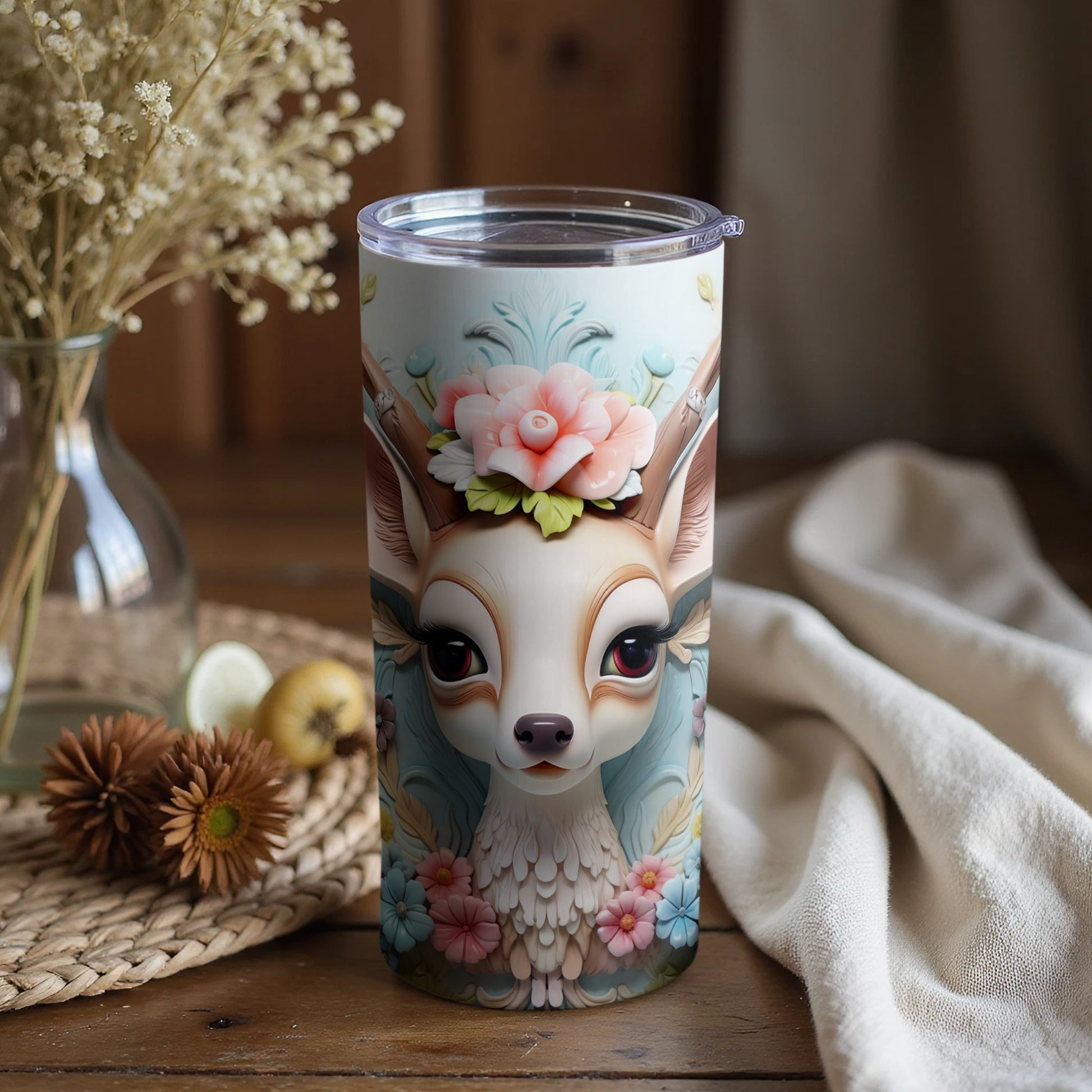 Cute Deer with Floral Headpiece Tumbler