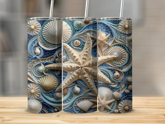 Ocean Inspired Shells And Starfish Design Tumbler