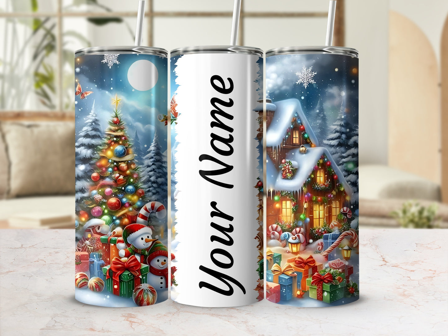 Christmas Holiday Theme Personalized Tumbler Cup