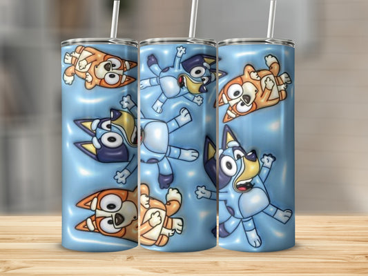 Blue Cartoon Dogs Patterned Tumbler Cup with Straw