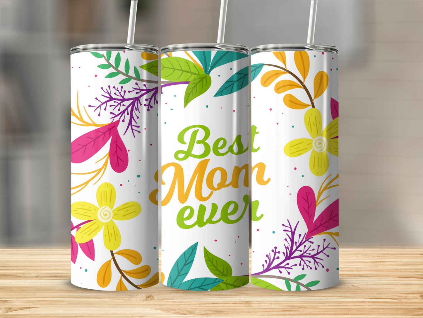 Colorful Flower Design Best Mom Ever Bottle