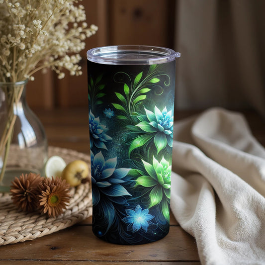 Luminous Floral Design Tumbler with Lid for Beverages
