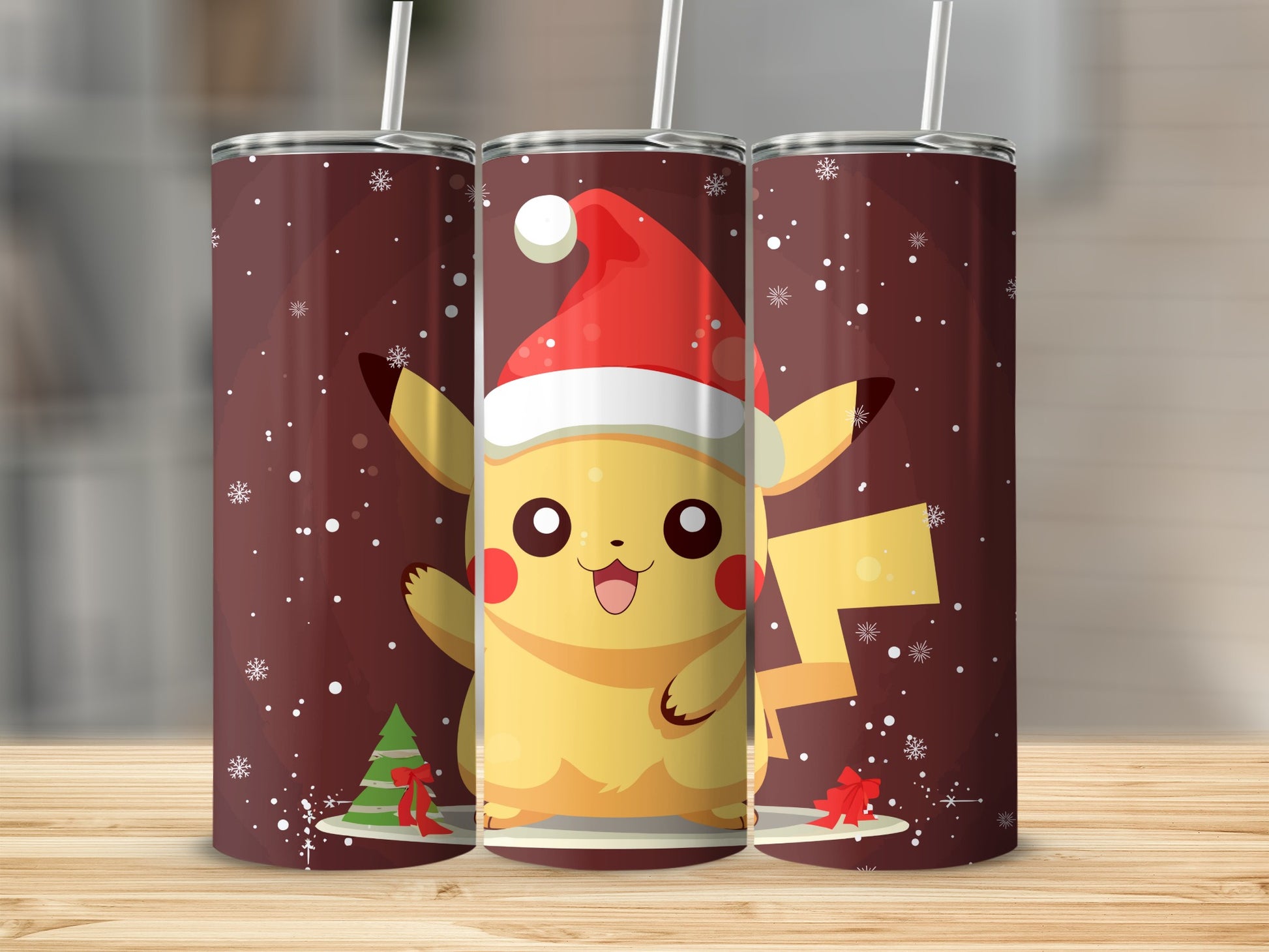 Cute Pikachu in Santa Hat Winter Wonderland Tumbler