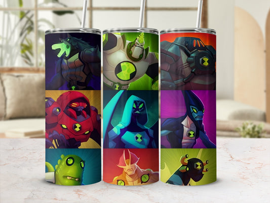 Colorful Cartoon Character Collage Tumbler Cup Drinkware