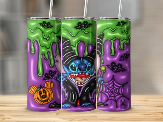 Halloween Stitch Vampire Tumbler with Green and Purple Design