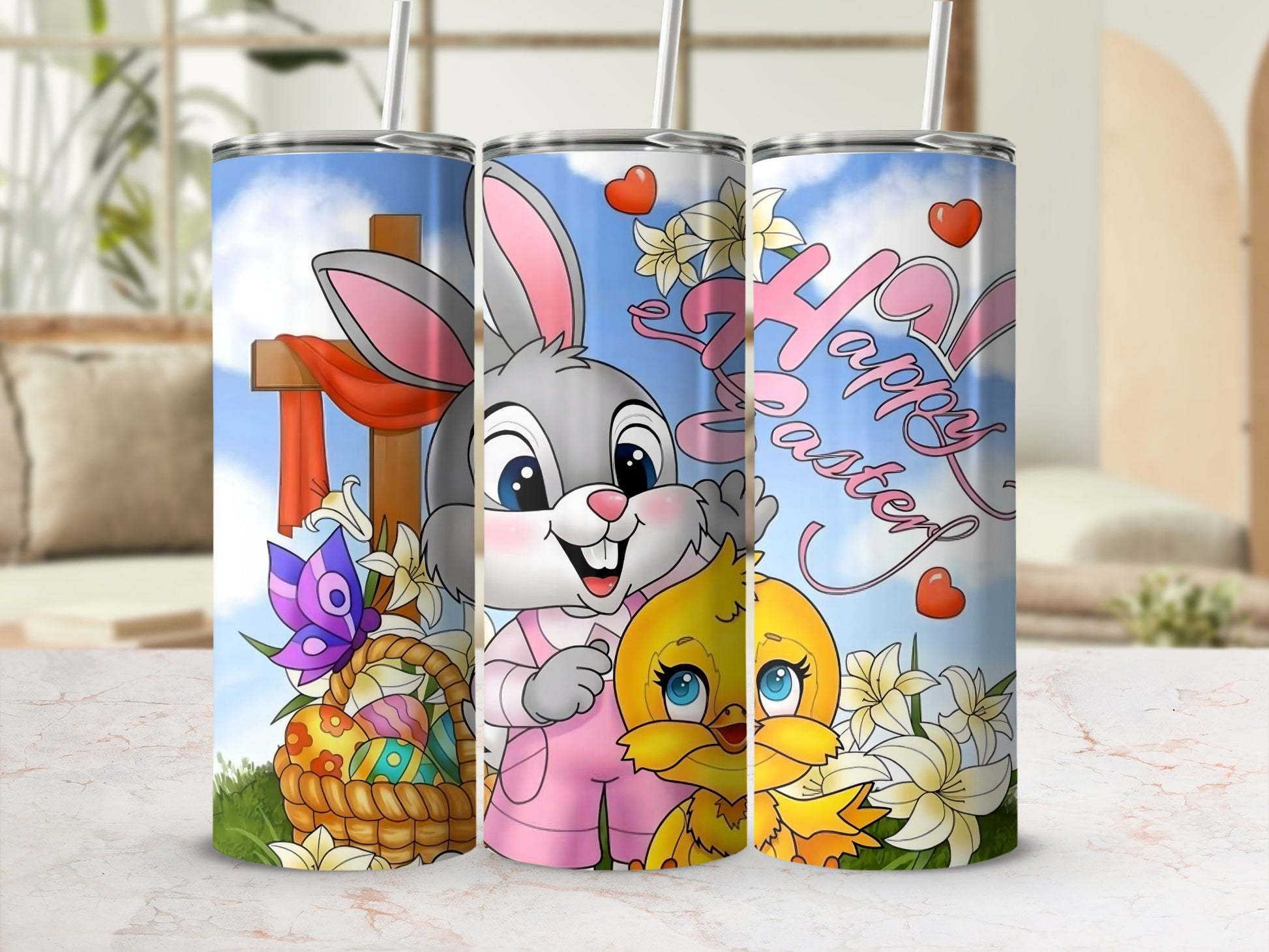 Cute Easter Bunny and Chick Happy Easter Tumbler