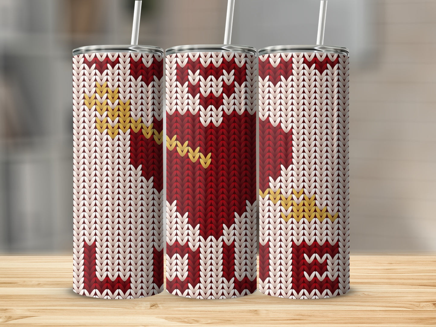 Christmas knitted pattern red white yellow tumbler product type