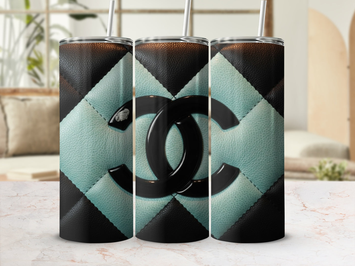 Patterned Black and Turquoise Design with Logo Tumblers