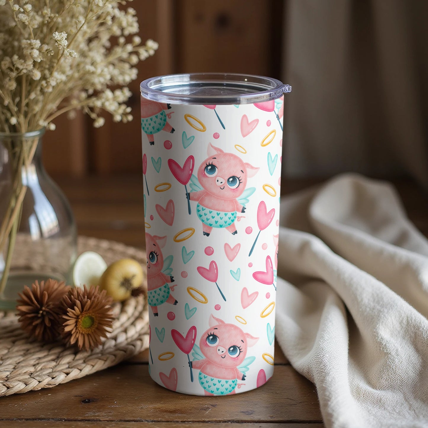 Cute Pink Animal with Heart Design Tumbler Product