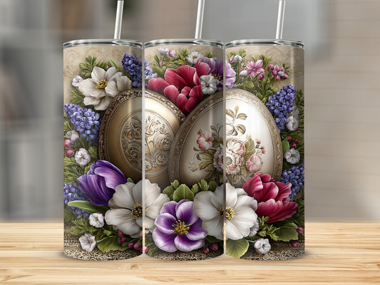 Ornate Floral Design Insulated Tumbler with Straws